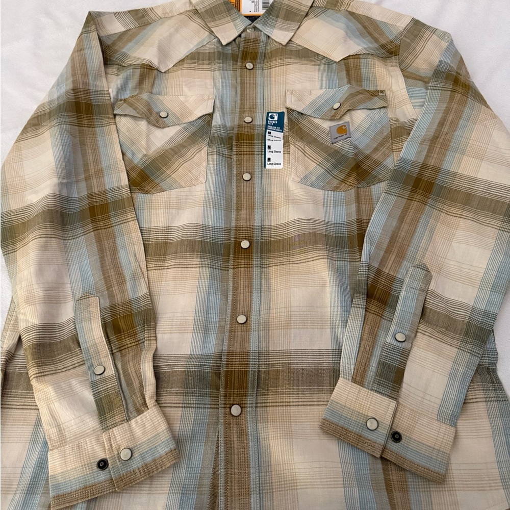 Carhartt Beige and Blue Plaid Shirt